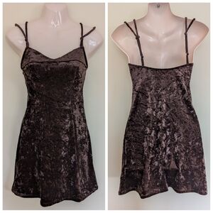 Vintage Silk & Satin Crushed Velvet Mini Dress Small Brown